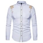 Men Court Print Pattern Long Sleeve Mandarin