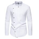 Men Long Sleeve Mandarin Collar Button Shirts